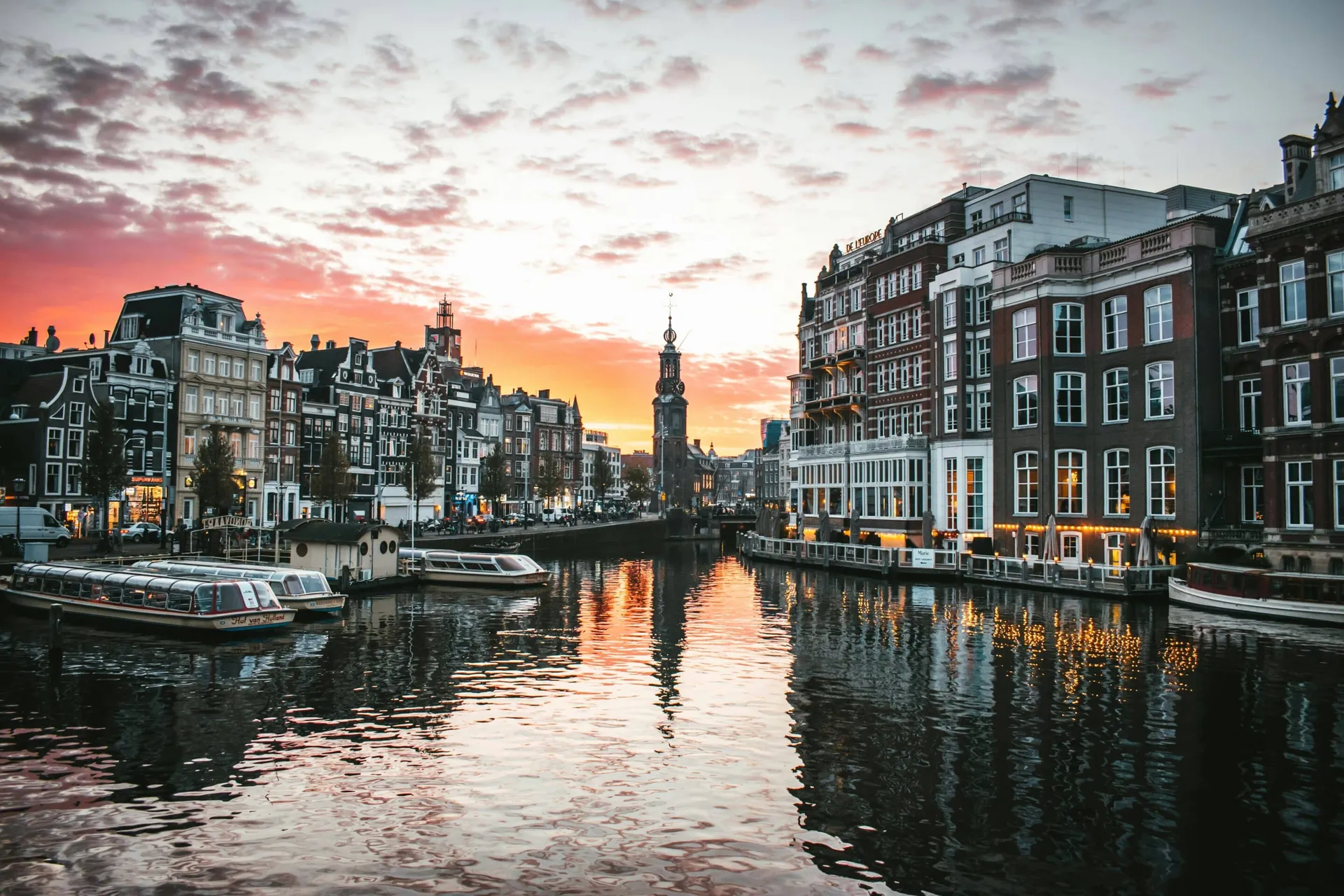 Golden-hour light over the canals of Amsterdam
